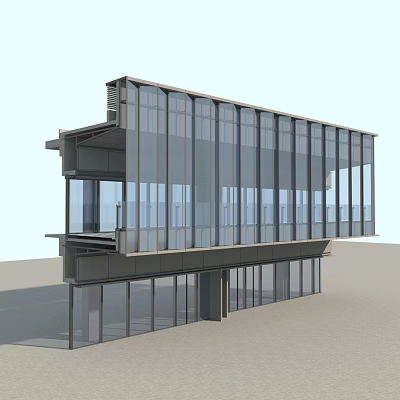 Modern Building Exterior Wall With Glass Curtain And Metal Frame Design 3d model
