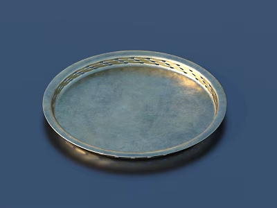 Elegant Dinnerware Set Round Metal Tray With Intricate Hollow Out Edge Design 3d model