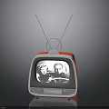 Vintage Red Electronic TV Appliance Featuring Antenna And Screen