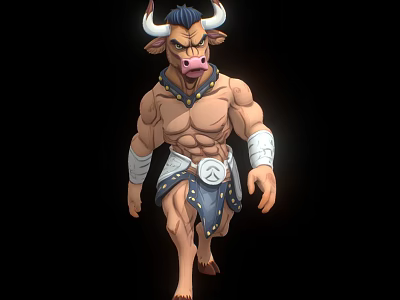 Bull Headed Game Movie Character With Muscular Build Arm Bands Tribal Shorts And Chest Badge 3d model