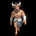 Bull Headed Game Movie Character With Muscular Build Arm Bands Tribal Shorts And Chest Badge
