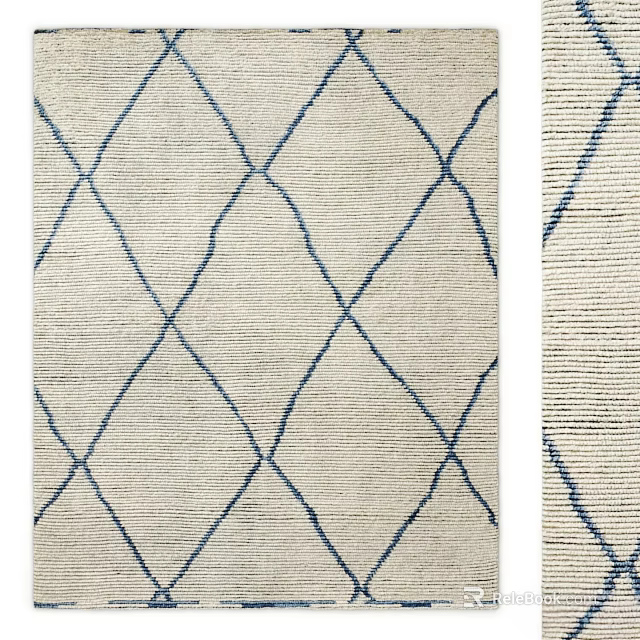 Square Rug Featuring Blue Diamond Pattern On Beige Woven Texture Design 3d model