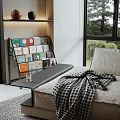 Modern Living Room Interior With Beige Sofa Gray Cushions Black Coffee Table And Cat Painting