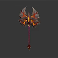 Mythical Flaming Axe With Red Handle And Sharp Decorative Edges 3d model