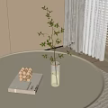 Modern Decorative Ornament Set with Glass Vase Green Foliage and Mushroom Ornaments on White Table