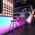 Modern Bar Interior Design With Illuminated Counter Stools And Bottle Wall Lighting 3d model