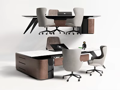 Modern Office Desk With Rolling Chairs Laptop And Decorative Accents 3d model
