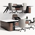 Modern Office Desk With Rolling Chairs Laptop And Decorative Accents