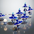 Magical Wizard Characters With Blue Starry Hats And Wands Standing Together