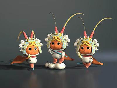 Cute Fantasy Game Movie Characters With White Flower Headpieces Long Yellow Horns And Brown Tails 3d model
