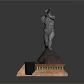 Soldier Statue Holding Rifle Standing On Multi Layered Base With Information Plaque And Colorful Markers