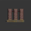 Six Red Barrels Stacked On Yellow Metal Storage Stand For Industrial Use