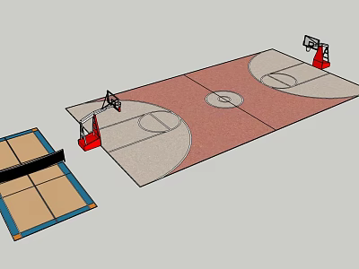 3D Basketball Court Design With Hoops Red And Beige Surfaces 3d model