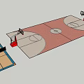 3D Basketball Court Design With Hoops Red And Beige Surfaces