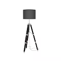 Modern Tripod Floor Lamp With Black Shade Wooden Legs And Metal Accents