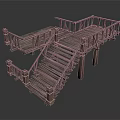Rustic Wooden Architectural Platform Structure Featuring Staircase And Railings Design 3d model