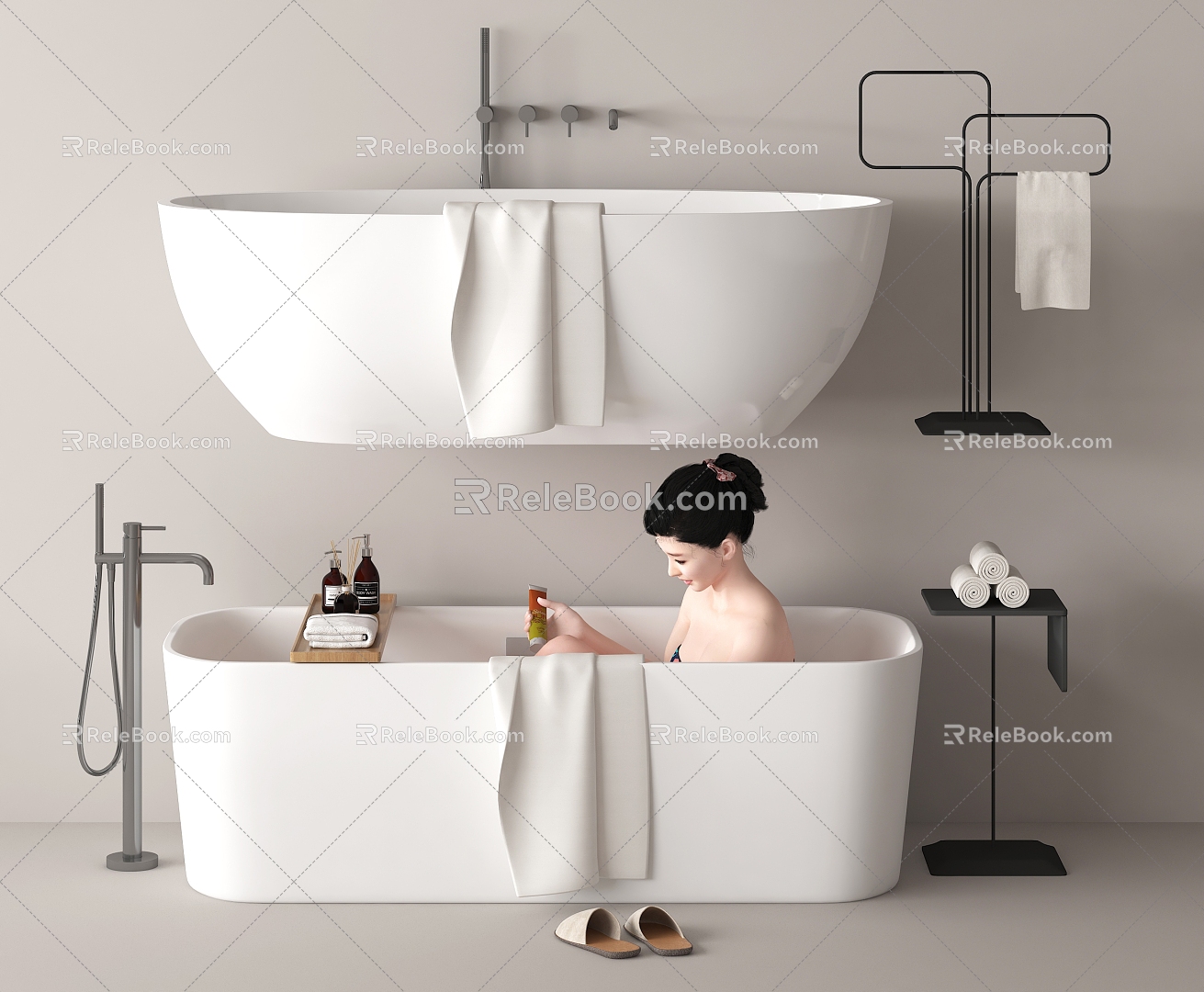 Bathtub Bathtub Integrated Bathtub Separate Bathtub Towels 3d model