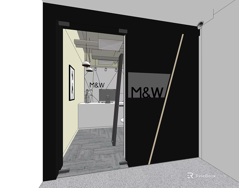 Modern Public Office Space Featuring M&W Logo Entryway Corridor And Open Layout 3d model 