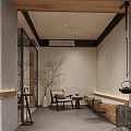 Modern Milk Tea Shop Interior Design With Cozy Seating Wooden Ceiling And Ambient Lighting