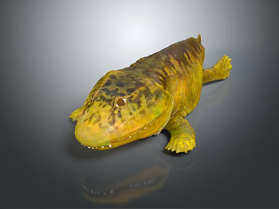 3D Rendered Prehistoric Aquatic Reptile Character with Streamlined Body Yellow Green Skin and Sharp Teeth 3d model