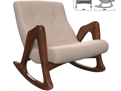 Comfortable Modern Leisure Rocking Chair with Tufted Fabric Seat and Walnut Wood Curved Frame 3d model