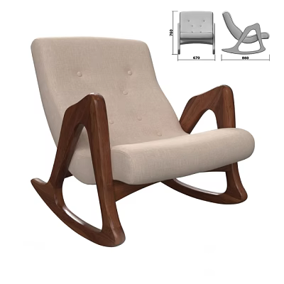 Comfortable Modern Leisure Rocking Chair with Tufted Fabric Seat and Walnut Wood Curved Frame 3d model
