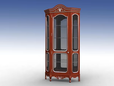Traditional Mahogany Wine Cabinet With Glass Doors Ornate Carved Top And Decorative Legs 3d model