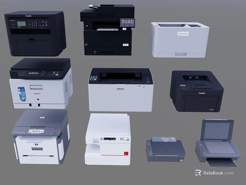 Different Types Of Office Printers Including Laser Inkjet And Multifunction Models 3d model 