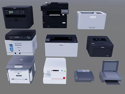 Different Types Of Office Printers Including Laser Inkjet And Multifunction Models 3d model