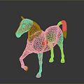 Orange Grid 3D Horse Sculpture With Geometric Lines And Digital Art Design