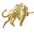 Golden Mechanical Bull Sculpture With Metallic Texture And Intricate Design Details