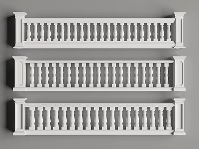 White Railings With Simple Column Design And Horizontal Bar For Home Decoration 3d model