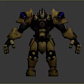 Detailed Mechanical Character Design With Golden Black Armor And Blue Luminous Parts