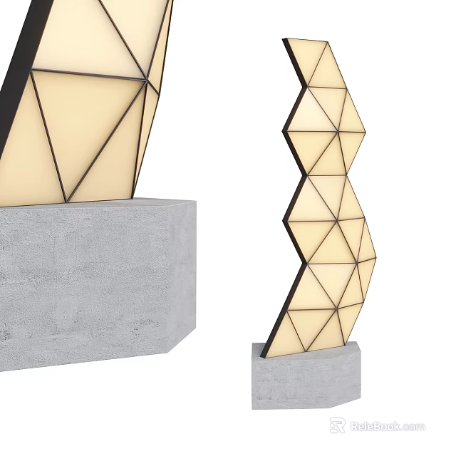 Modern Geometric Floor Lamp With Diamond Shaped Structure And Concrete Base 3d model 