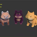 Three Cute Shiba Inu Plush Toys With Pink Black And Orange Colors
