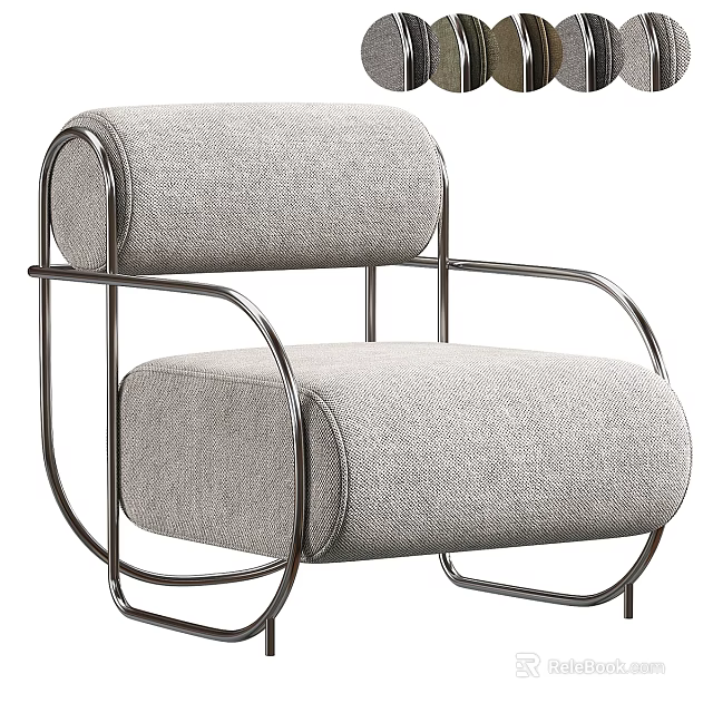 Modern Single Sofa with Gray Fabric Upholstery and Sleek Metal Frame Design 3d model 
