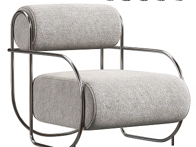 Modern Single Sofa with Gray Fabric Upholstery and Sleek Metal Frame Design 3d model