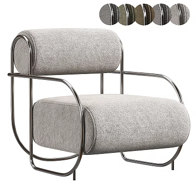 Modern Single Sofa with Gray Fabric Upholstery and Sleek Metal Frame Design 3d model