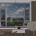 Modern Living Room With Large Window City View Sofa And Coffee Table