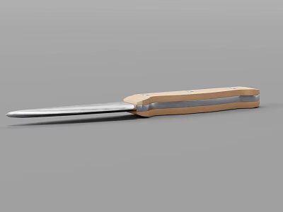 Sharp Metal Blade Knife With Wooden Handle As Functional Weapon Design 3d model