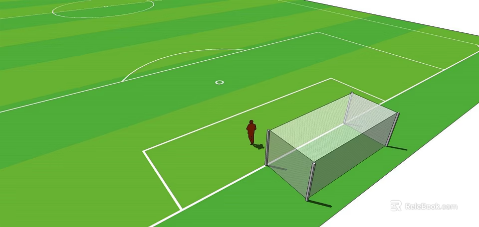 Soccer Field With Green Grass White Markings And Goalpost Near Player 3d model 