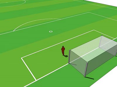 Soccer Field With Green Grass White Markings And Goalpost Near Player 3d model