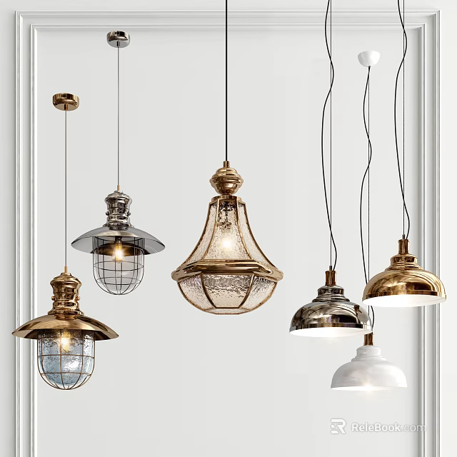 Vintage And Modern Pendant Lights With Metal Glass Shades For Interior Home Decor 3d model 