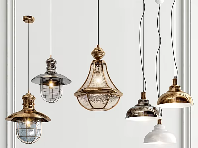 Vintage And Modern Pendant Lights With Metal Glass Shades For Interior Home Decor 3d model