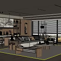 New Chinese Style Song Guest Restaurant Sideboard Dining Table Chair Chandelier Sofa Coffee Table Combination 3d model
