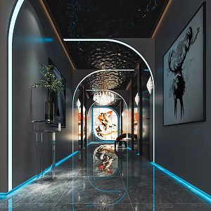 Modern Hotel Away Hotel Corridor Entrance Away Hotel Front Lobby View Sick Guest Room Door 3d model