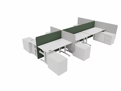 Modern Public Office Area With Desks Green Partition Panels And Storage Cabinets 3d model