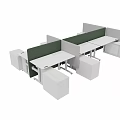 Modern Public Office Area With Desks Green Partition Panels And Storage Cabinets