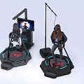 Immersive Virtual Reality Platforms with Standing User Wearing Headset Screen Mechanical Arm and Mic Stand