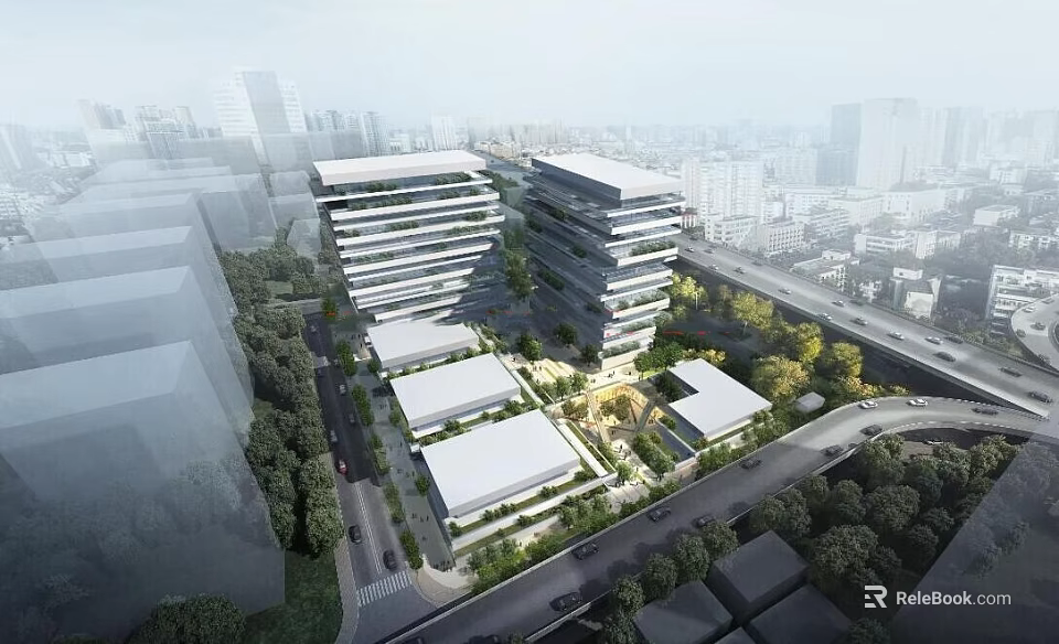 Aerial Planning of Modern Urban Architecture With High Rise Structures and Green Spaces 3d model 
